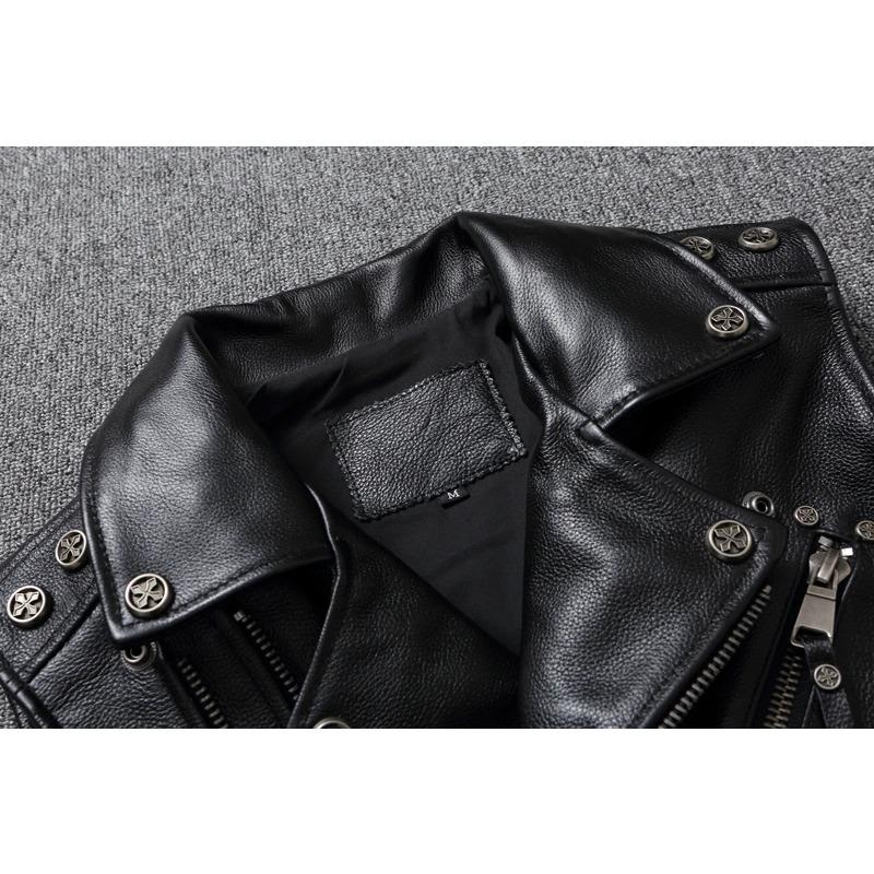 Китайский размер байкерский жилет верхний слой коровьей кожи жилет мужской тонкий короткий мотоциклетный костюм куртка для верховой езды без рукавов настоящий коровий клубный жилет