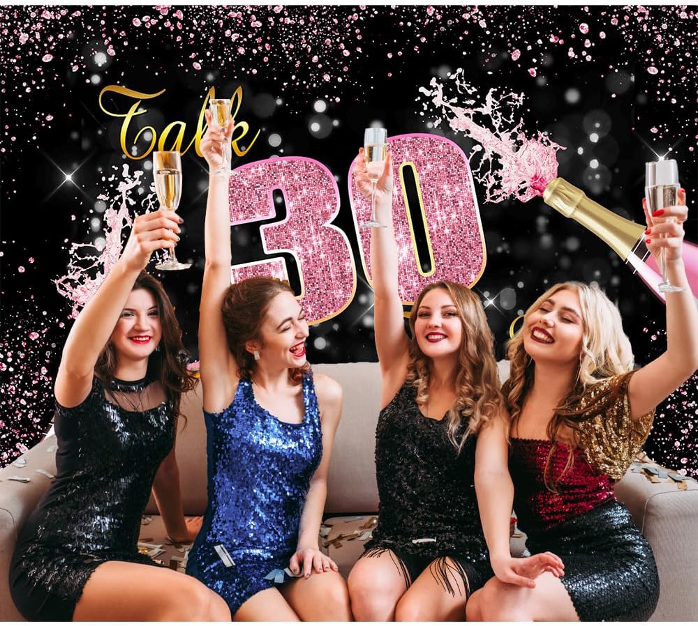 Pink Glitter Talk Thirty to Me Birthday Backdrop Banner for Her Women 7x5ft