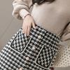 Женская клетчатая роскошная гусиная лапка с жемчугом и пуговицами с разрезом и высокой талией, шерстяная теплая юбка трапециевидной формы, зима-осень-весна, модная сексуальная юбка