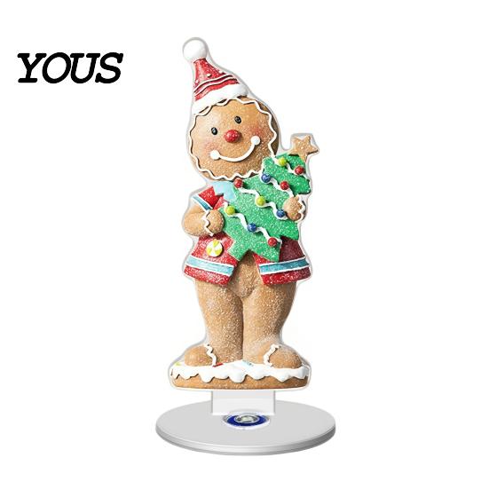 Настольное украшение на Рождество Xmas, Акриловое украшение, 2D Плоская елка, Пряничный человечек с декоративной праздничной вращающейся подставкой, Центр стола