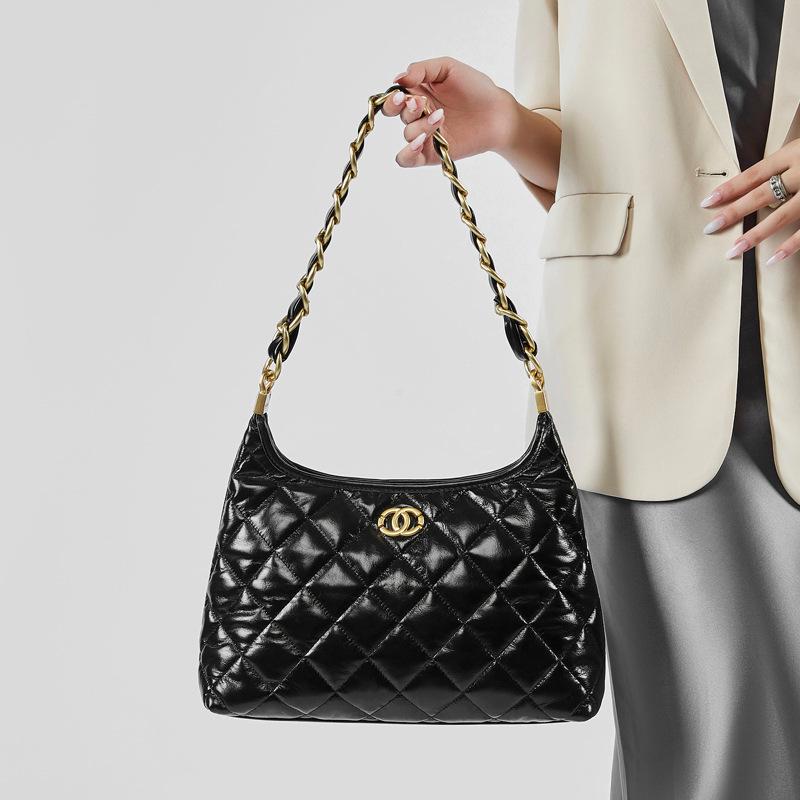 2025 Новый стиль-вдохновленная сумка хиппи через плечо из натуральной кожи, высококлассная толстая цепь, сумка-хобо под мышкой, стеганая сумка-цепочка