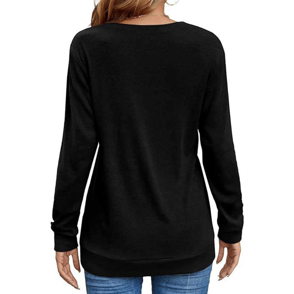 Women's Shirt Round Neck Casual Fashion Solid Color Long Sleeve