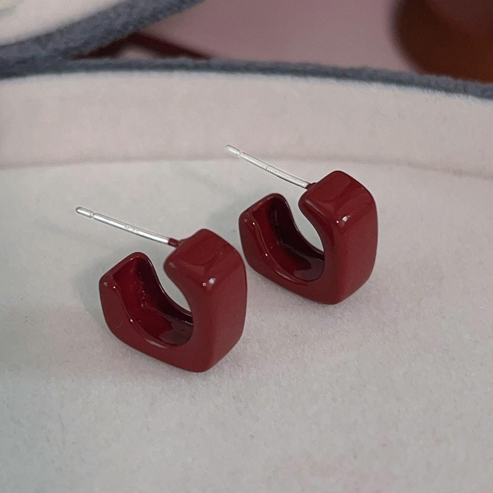 Zinc Zinc Alloy Dark Red Drip Glaze Stud Earrings Acrylic Hoop Earrings Perfect Gift C-Shaped Earrings Date