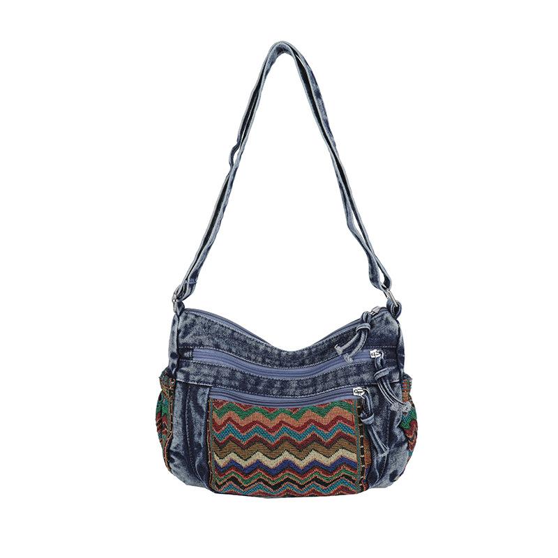 Винтажная джинсовая вышитая сумка-тоут женская большая вместительная на плечо