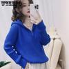 Women Solid Color Long Sleeve Sweaters Loose Casual Jumpers Streetwear Fall Winter Hooded Half Zipper Knitted Pullovers