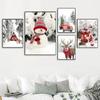 Christmas Snowman Scarf Canvas Painting Moose Squirrel Art Poster Pine Tree Carrying Lamp Snow House Wall Art Bedroom Decoration