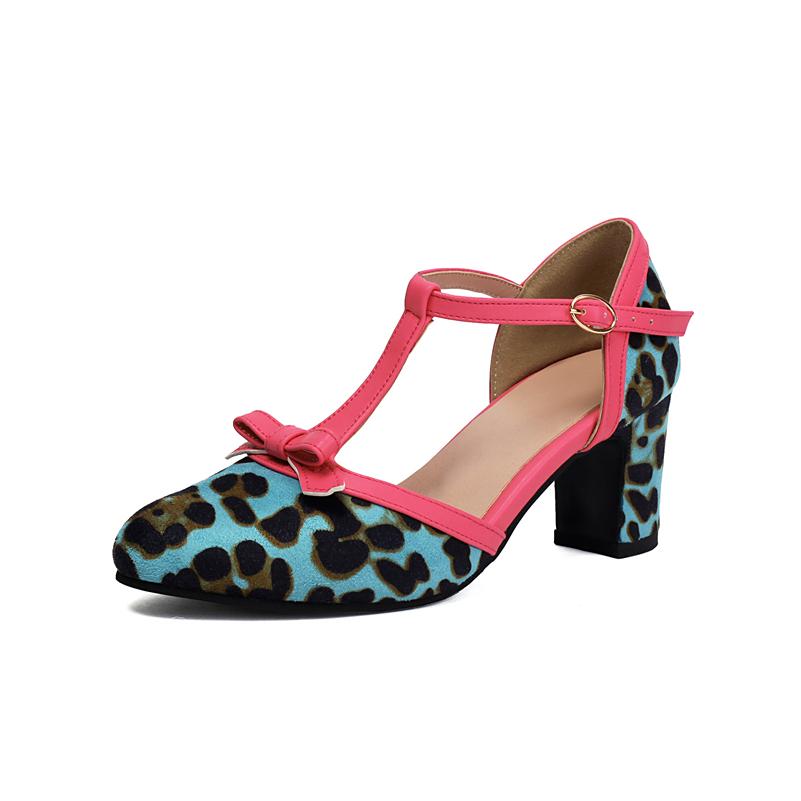 FOREADA Женские туфли-лодочки из двух частей с круглым носком, на толстом высоком каблуке, с пряжкой, смешанных цветов, с бантом и Т-образной застежкой, модная женская обувь, весна-осень 43