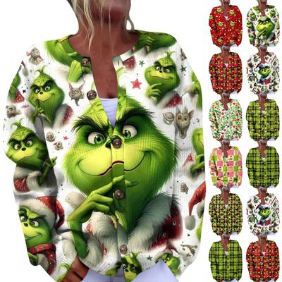 Женская мода рождественский принт длинный рукав вязаный кардиган пуховик