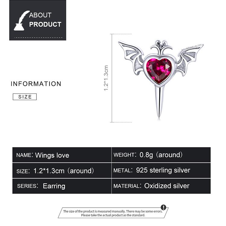 BAMOER, 1 шт., стерлинговое серебро 925 пробы, красивые серьги с цирконием и кинжалом в форме алого сердца для крутых девочек