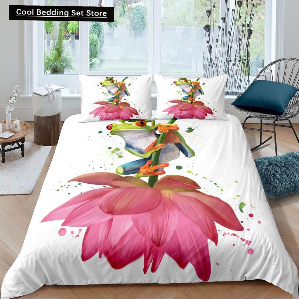 3D Frog Family King Queen Duvet Cover Little Tree Frog Bedding Set Tropical Nature Animal Quilt Cover Polyester Comforter Cover