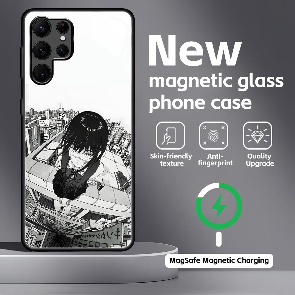Anime Chainsaw Man Phone Case For Samsung S25 S24 S23 S22 S21 S20 Plus Ultra Note20 Glass Magnetic Case