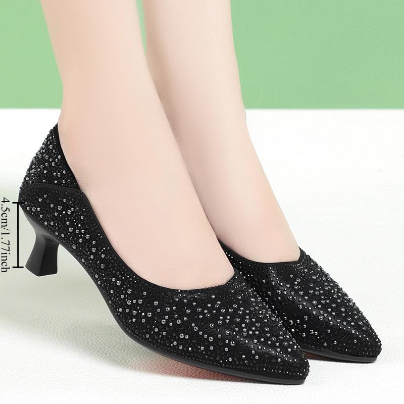 Туфли на высоком каблуке, модные, с подиума, кожаные, с блестками и бусинами, весенние и осенние женские туфли-одиночки