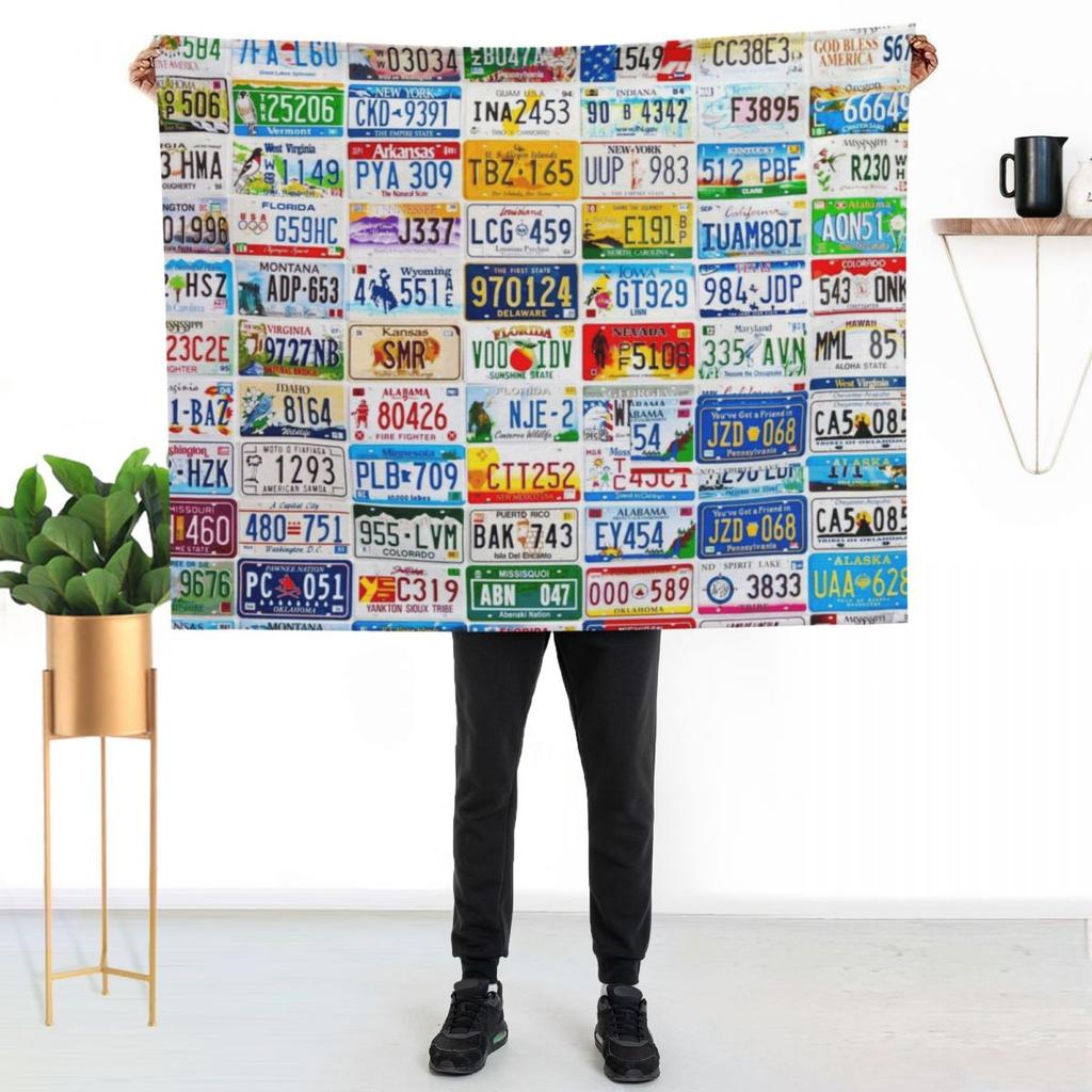 Licence Plate Wall Throw Blanket Multi Purpose Soft Warm Blanket for Home Travel