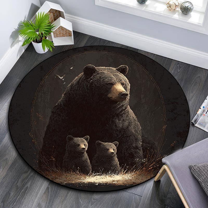 Brown Bear Round Area Rug,Carpet Rug for Living Room Bedroom Sofa Playroom Decor,Non-slip Floor Mat