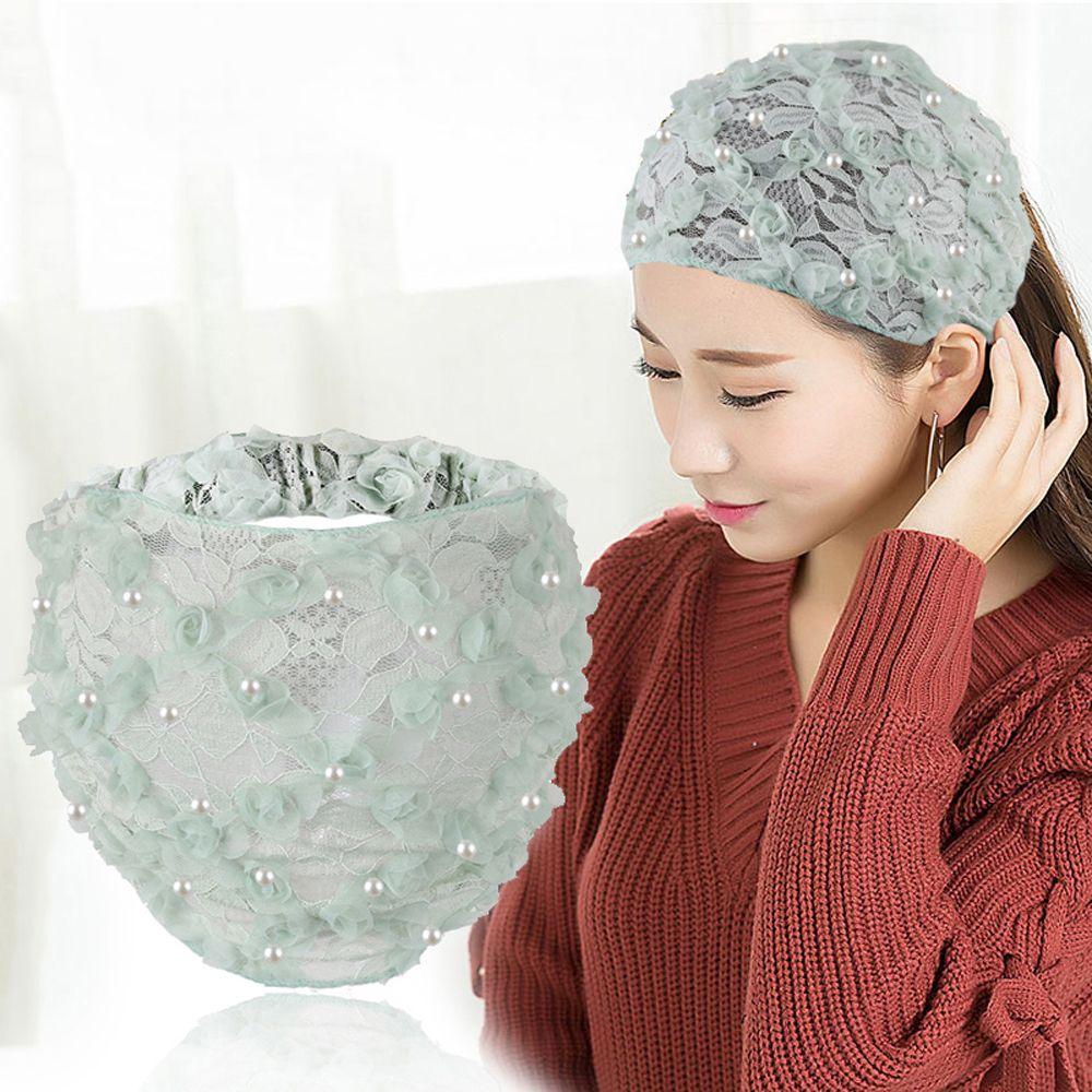 Винтажная сетчатая жемчужная широкая боковая повязка для девочек и женщин, повязка на голову с цветком, корейская кружевная повязка на голову
