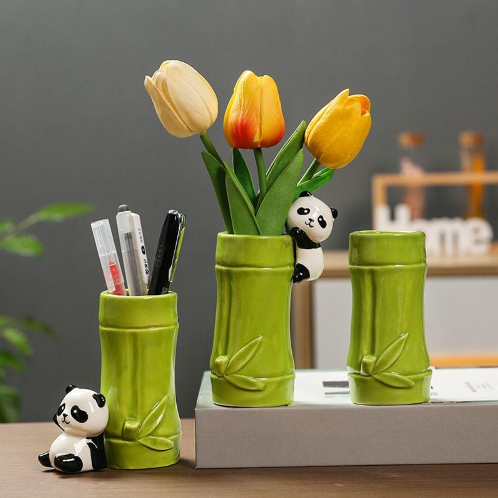 Cartoon Panda Pen Holder Large Capacity Pencil Organizer Creative Panda Ornament Student Gift