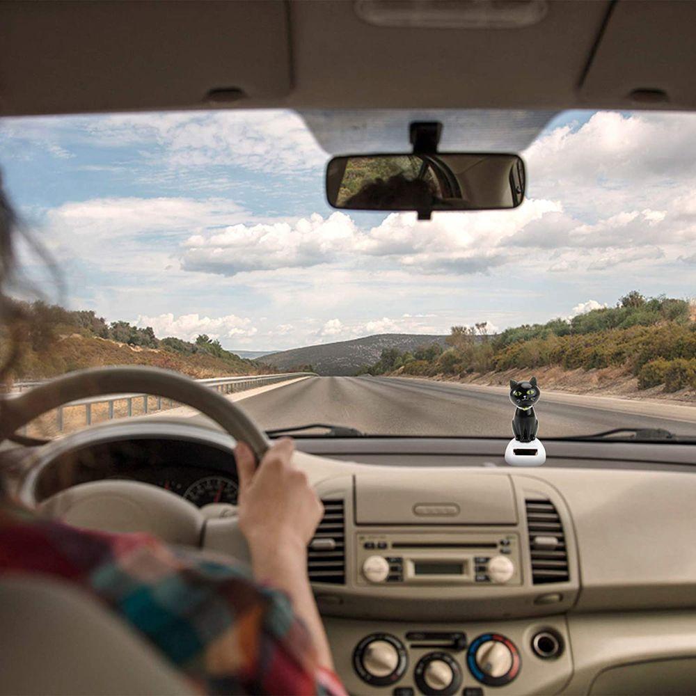 Black Eco Friendly Ornament Solar Toy Doll Dancing Cat Figure Shaking Head Cat Bobble Head Doll