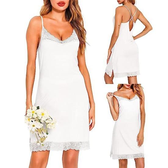 Женская кружевная ночная рубашка на тонких бретельках с V-образным вырезом, пижама, сорочка, платье для сна, летняя мягкая ночная рубашка