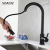Черный кухонный кран с гибкой выдвижной насадкой, 2-режимный смеситель для холодной и горячей воды, смеситель из нержавеющей стали