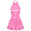 Women Wetlook Patent Leather Dress Tank Latex Shiny Party Mini Dress Clubwear