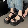 Модные римские сандалии женские 2025 новые летние на толстой подошве с перекрестными ремешками на платформе повседневные босоножки на высоком каблуке однотонные сандалии на каблуке для женщин