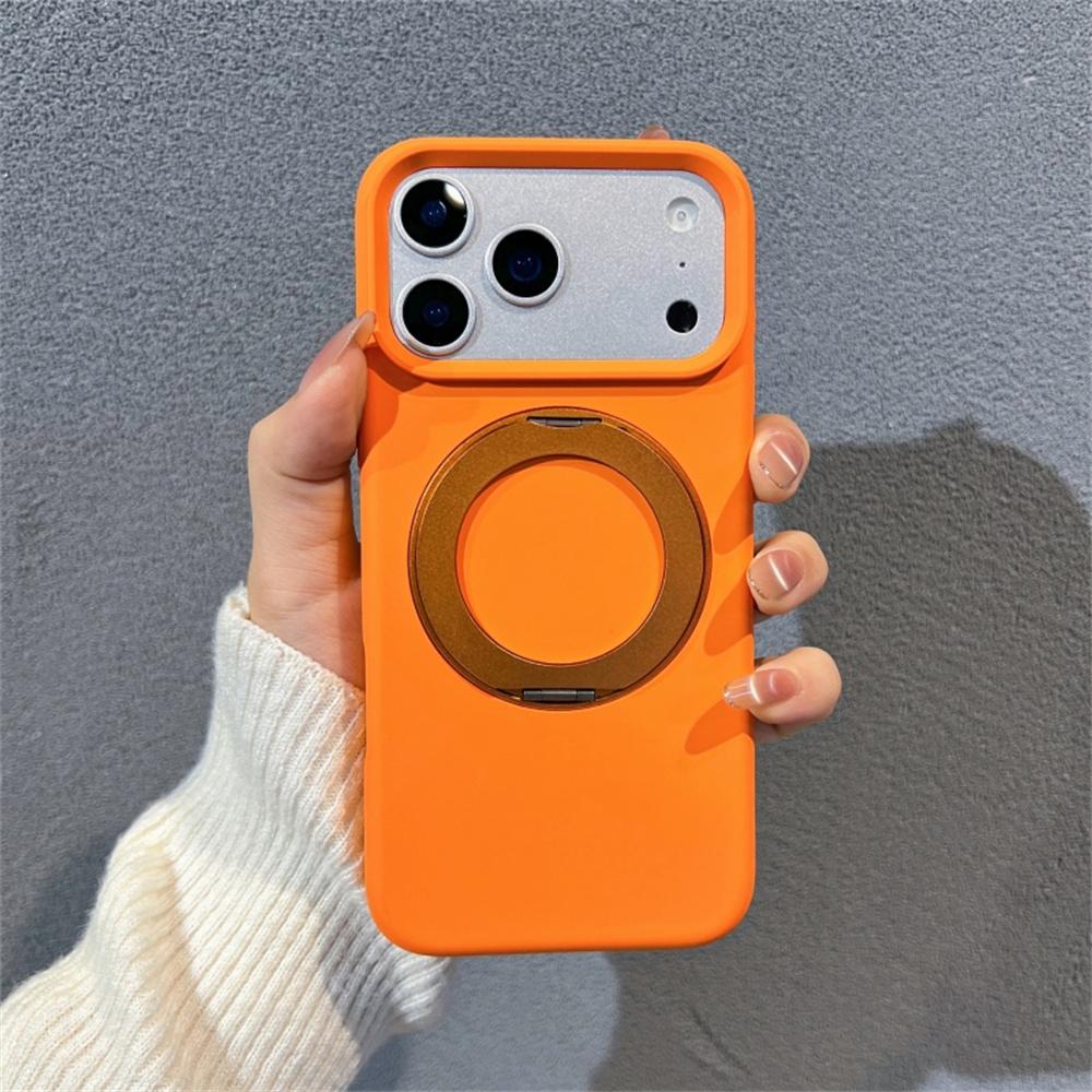 For iPhone 17 Pro Liquid Silicone Case PC Aluminium Alloy Magnetic Phone Back Cover with Kickastand Compatible with MagSafe