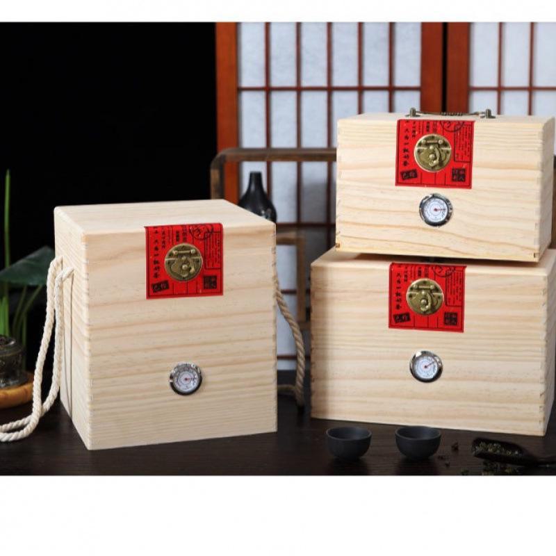 Portable Solid Wood Kung Fu Tea Storage Box with Thermometer