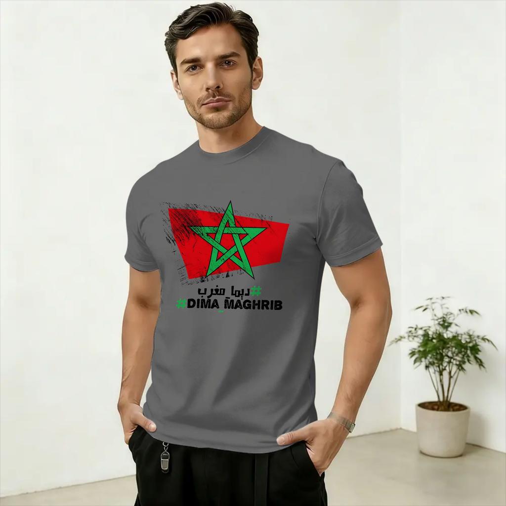 Unisex Kingdom of Morocco Flag Logo Art T Shirt Pure Cotton Clothing Amazing Short Sleeve Round Collar Tee Shirt Plus Size TShirt