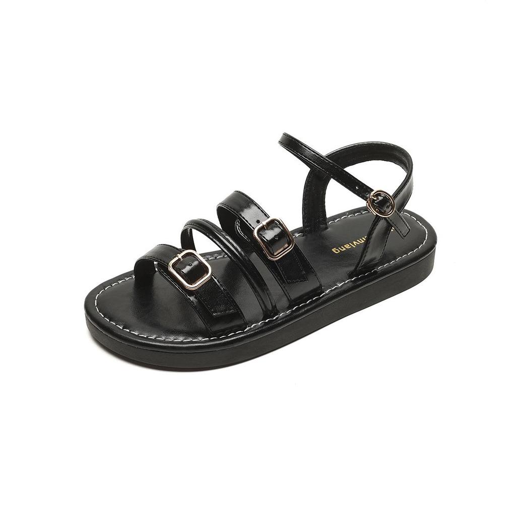 Weiwei Girl 020-1 French Style Flat Roman Sandals - Summer 2024 Women's One-Strap Shoes