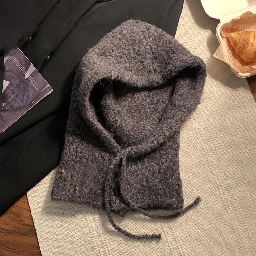 Solid Color Knitted Pullover Hat Plush Windproof Cap Korean Women Winter Balaclava  Outdoor