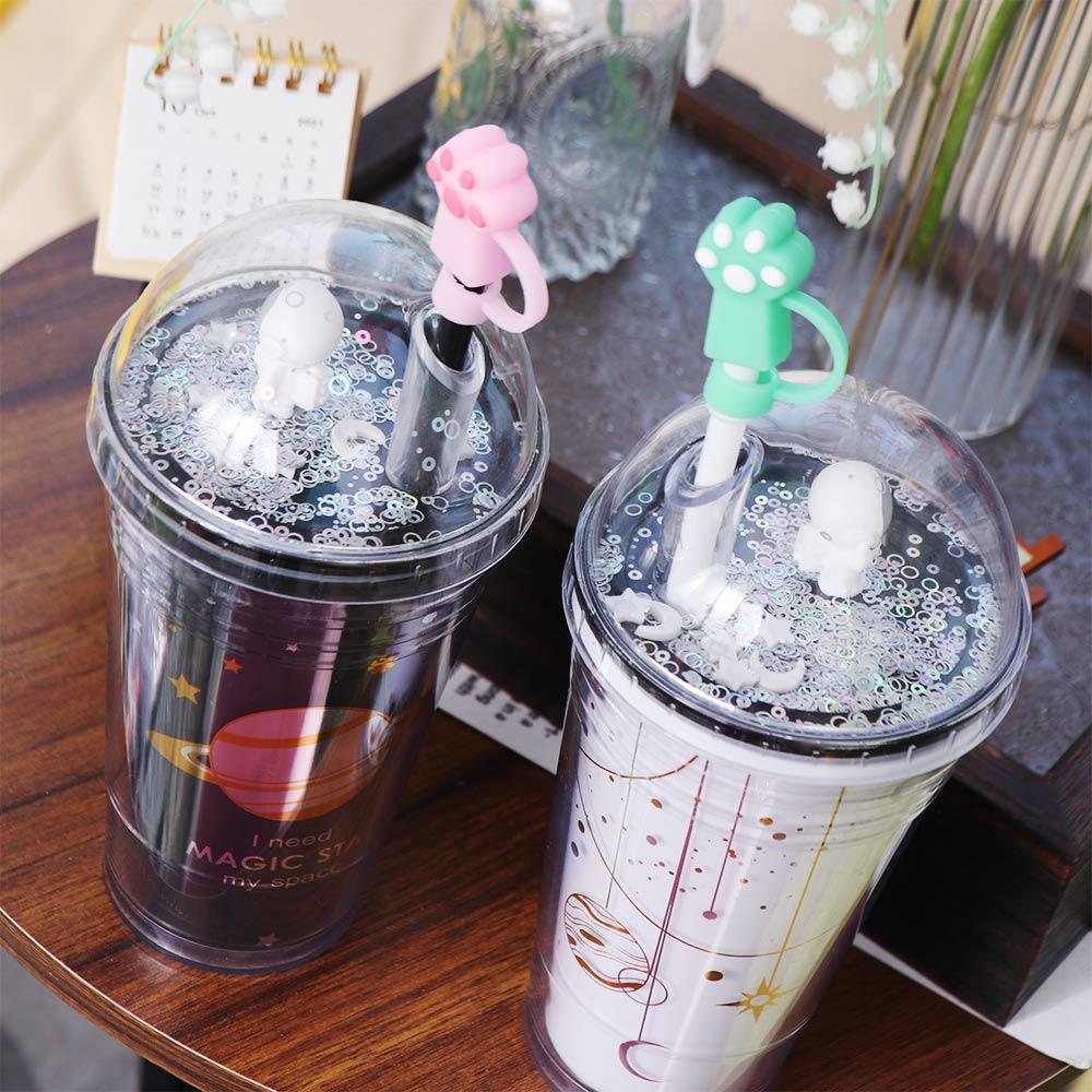 Dust-Proof Straw Topper Spill-Proof Straw Tip Cup Accessories Cat Paw Straw Cover  Party