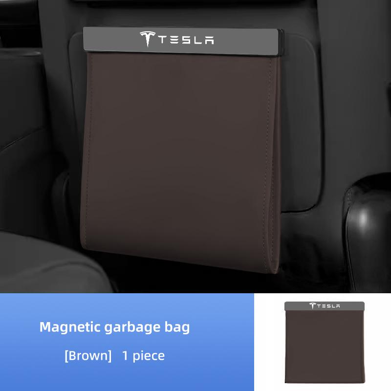 UBFMQ1 Seat Back Storage Bag Magnetic Open PU Leather Garbage Trash Bin Pocket Organizer Car Accessories Key For Tesla Model 3 Y X Coil