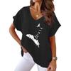 2023 Летняя женская футболка с V-образным вырезом, рукавами «летучая мышь» и принтом перьев
