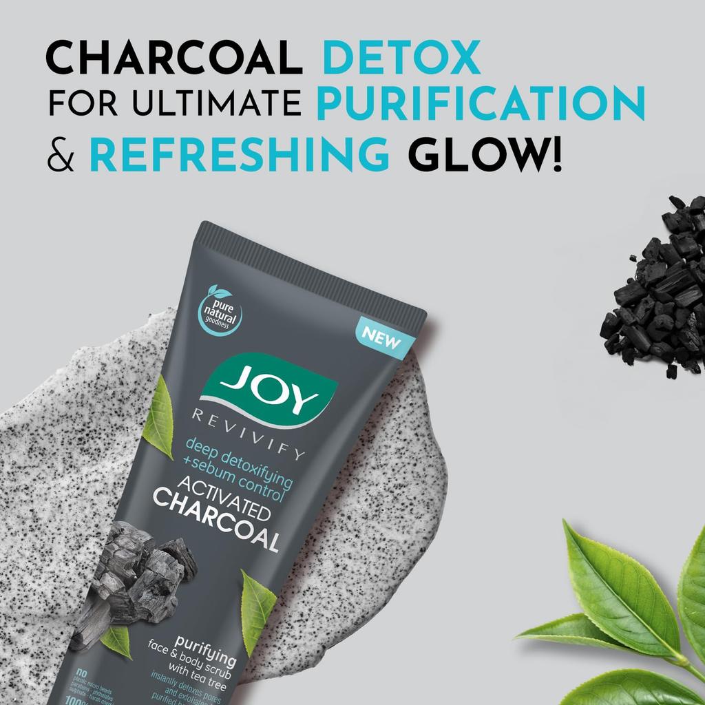 Joy Exfoliating Charcoal Face Scrub 200gm Pack of 1 for Men & Women Oil Control Deep Detox Purifying Skincare