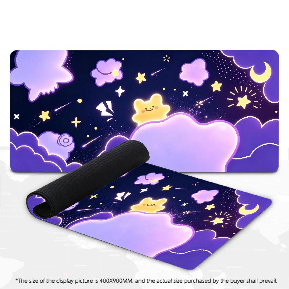 Large Size Desk Mat Yellow Cartoon Bear Star Moon Cloud Mouse Pad Extended Non Slip Keyboard Mat for Office Gaming Desktop Decor