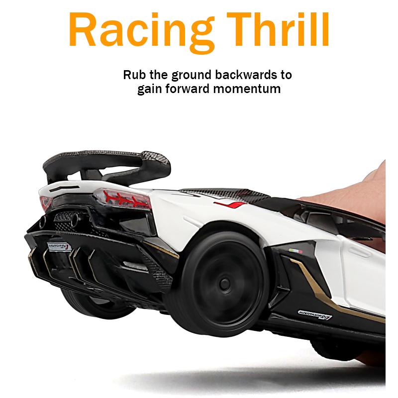 Масштаб 1/24 Lambo Aventador SVJ63, литая под давлением модель автомобиля, игрушечный автомобиль с откатным механизмом, звуком и светом для детей, коллекция подарков для мальчиков и девочек