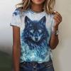 Summer Round Neck 3D Animal Wolf Pattern Print Top Fashionable Casual Short Sleeved Women's T-shirts