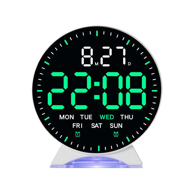 LED Digital Alarm Clock Week Date Second Hand Display Brightness Adjustable 2 Alarms Table Ambient Light 12/24H Electronic Clock