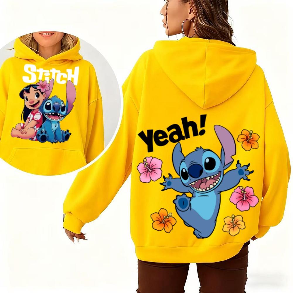 Lilo & Stitch Women's Hoodie Sweatshirt Autumn Winter Warm Top with Cute Cartoon Floral Prints for Fashion Street Casual Top