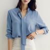 Fashion Autumn New Women Blouse Long Sleeve Bow V-neck Office Lady Blouse Shirt Women Tops Blouses J165