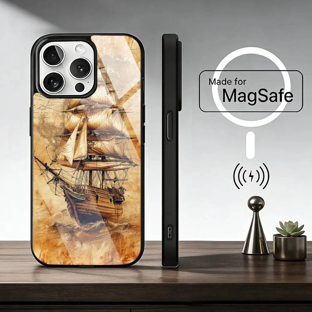 Чехол для телефона Парусник B-Boat для iPhone 17, 16, 15, 14, 13, 12, 11 Plus, Pro, Магнитный с беспроводной зарядкой MagSafe