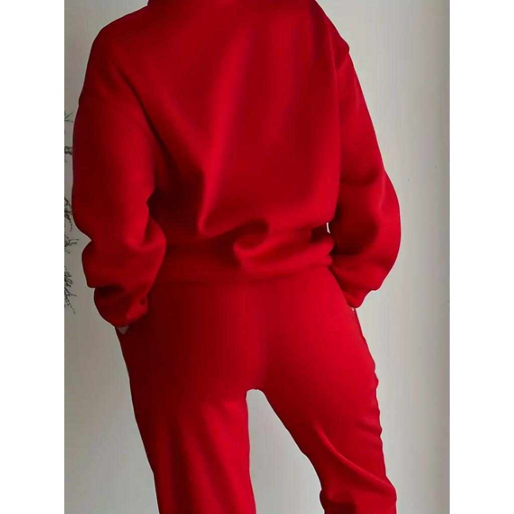 Весенне-осенний модный женский комплект худи с воротником на пуговицах и свободных брюк