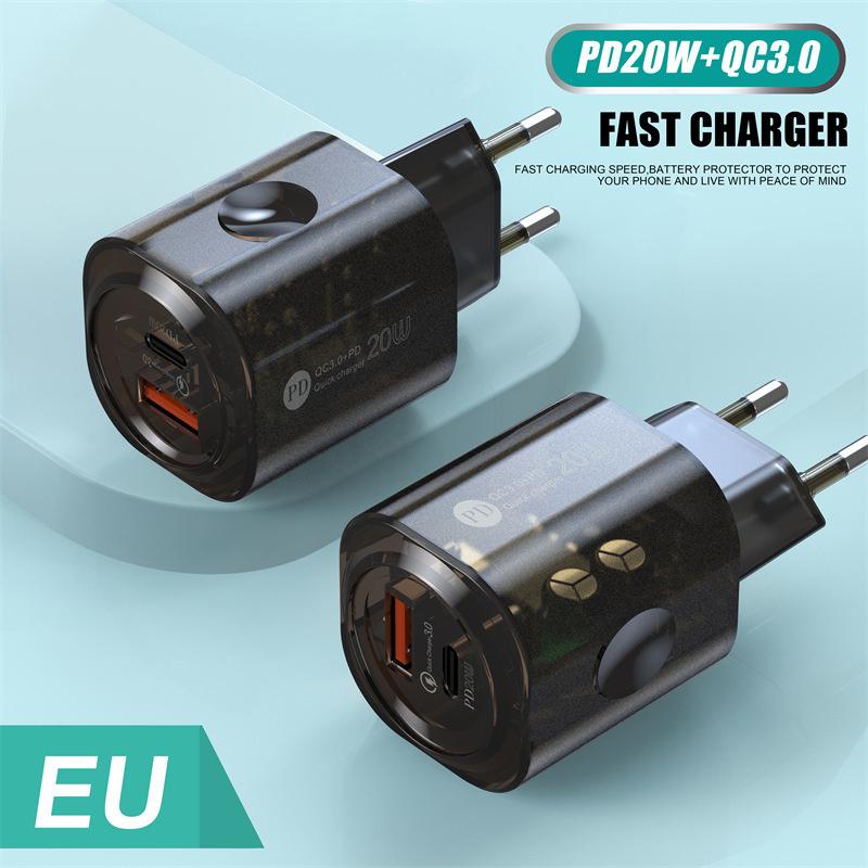 Pd 20 Вт USB и Type-C Двойные порты Быстрое зарядное устройство Quick 3.0 Адаптер Зарядное устройство для iPhone 14 13 12 Xiaomi Samsung EU и US Настенная зарядка