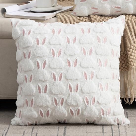 Plush Rabbit Pillow Cover 18 X 18 Inch Throw Pillow Cover Farmhouse Decor Pillow Case with Invisible Zipper for Sofa Bed Car Spring Decoration