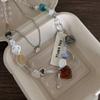 2pcs Double-layer Heart-shaped Pendant Necklace Fork Clavicle Chain Irregular Stone Necklace  Dating