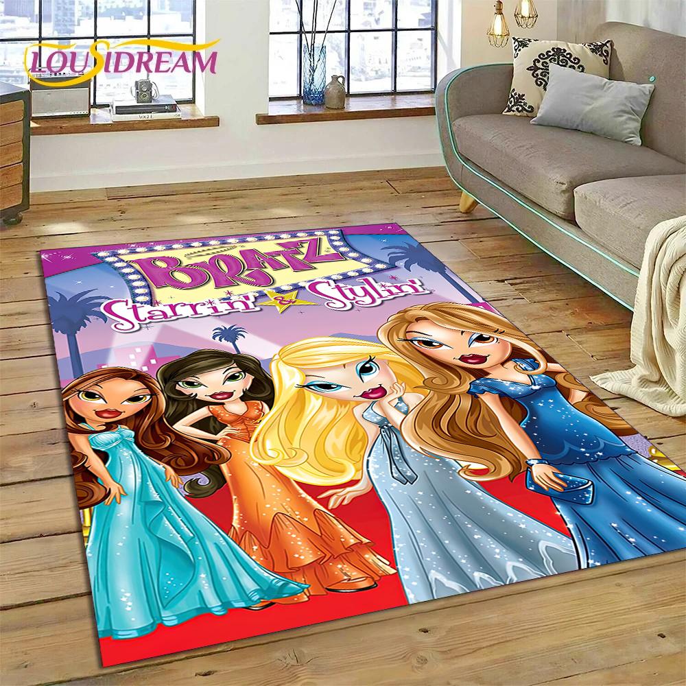 HD Мультяшная кукла Bratz Милые девочки 3D Ковер для гостиной спальни Домашний декор, Нескользящий коврик Декорация для дивана Придверный коврик