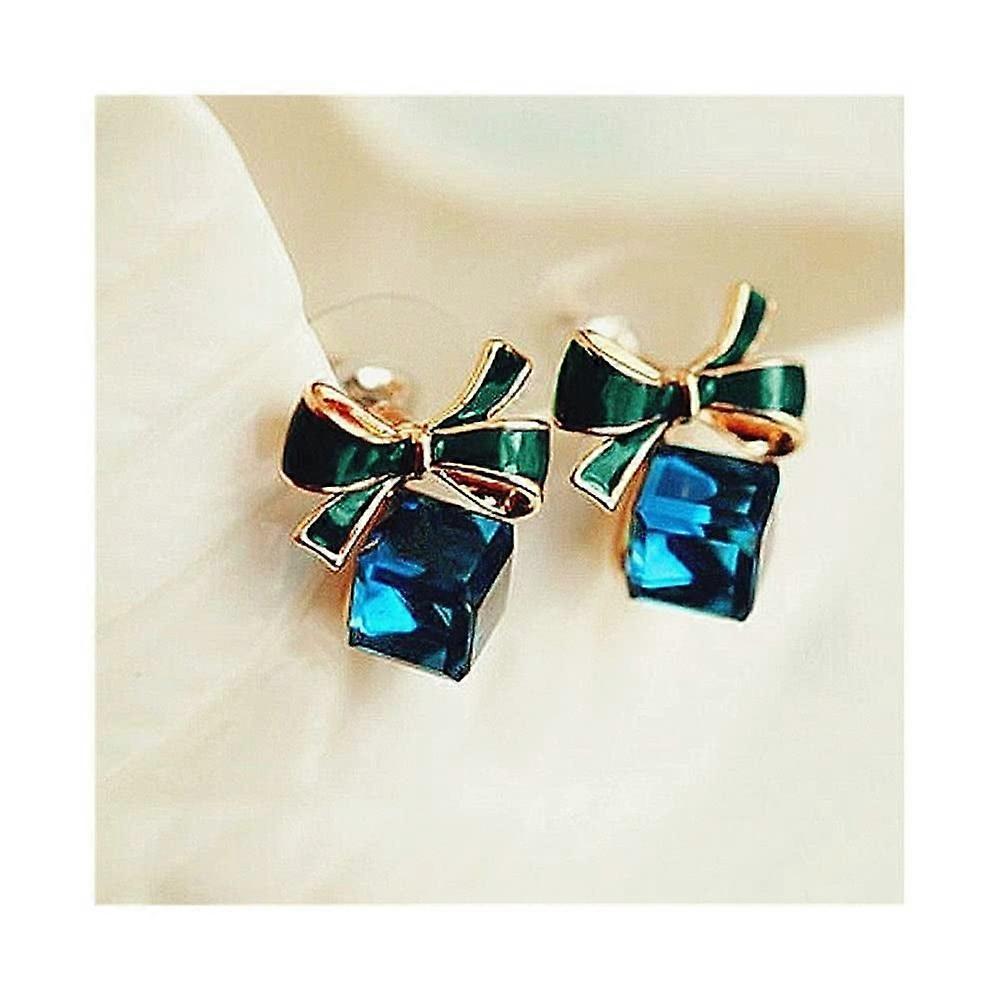 Fashion Gold Color Bowknot Cube Crystal Earrings for Women - Elegant Drop & Dangle Square Bow Earrings