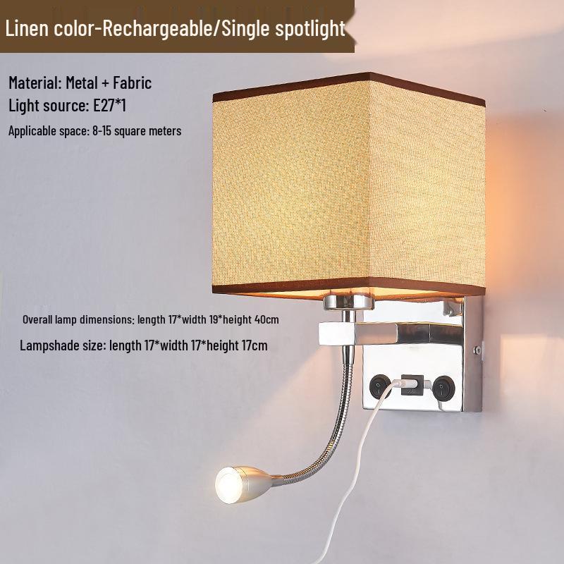 European LED Wall Lamp with USB: Dimmable Fabric Bedside Light for Bedrooms