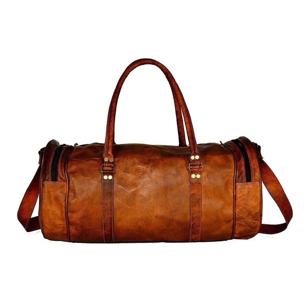 Handmade Genuine Goat Leather Men's Travel Luggage Gym New Duffel Brown Bag