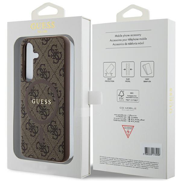 Etui do Samsung Galaxy S24 Guess Leather Metal Logo MagSafe Brązowe